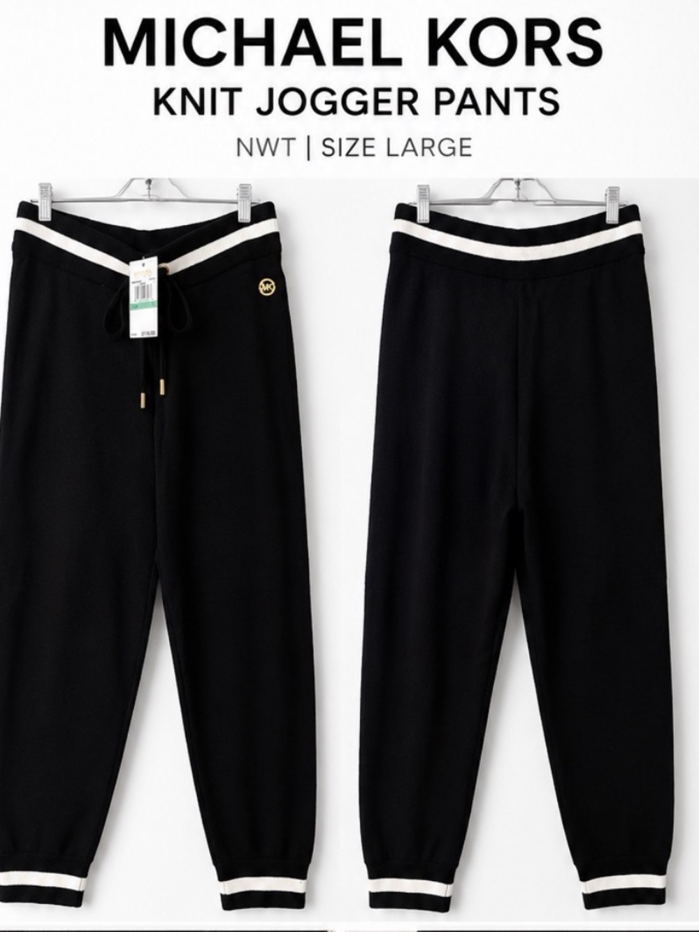 Michael Kors Black Knit Pants with Gold Logo Accent
